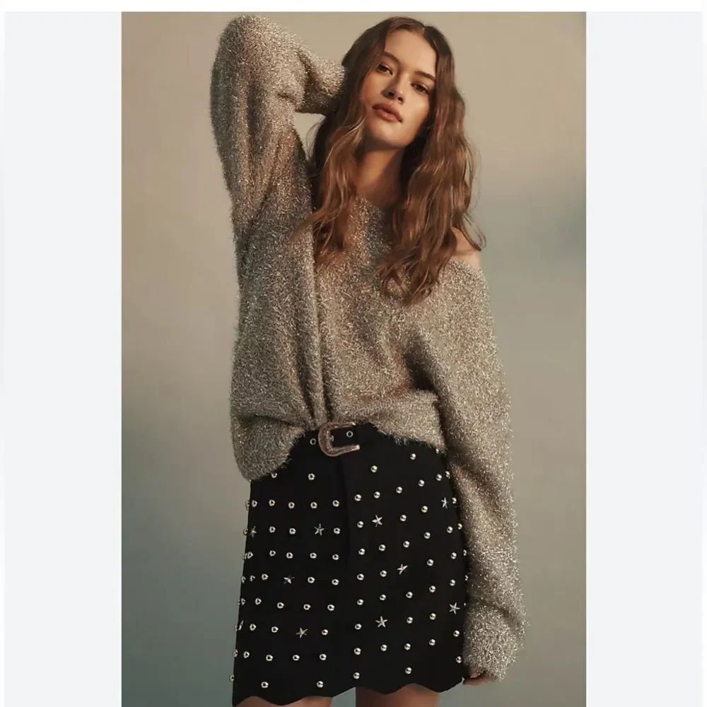 Anthropologie Kirk Studded Suede Black Mini Skirt